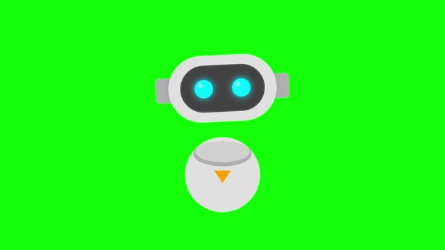 Grid of animated robot icons on green screen background