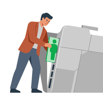 Man inserting a green person icon into a giant folder | Concept of user profile management