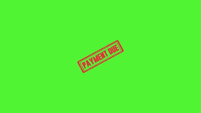 Red Payment Due Rubber Stamp Impressions Moving Across a Bright Green Chroma Key Background Screen