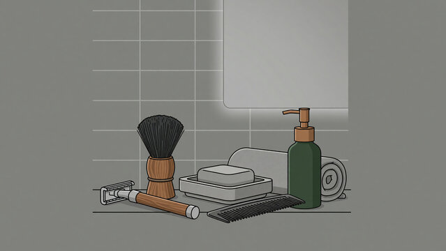 Men&acirc;&euro;&trade;s Grooming Shelf Still Life With Care Tools