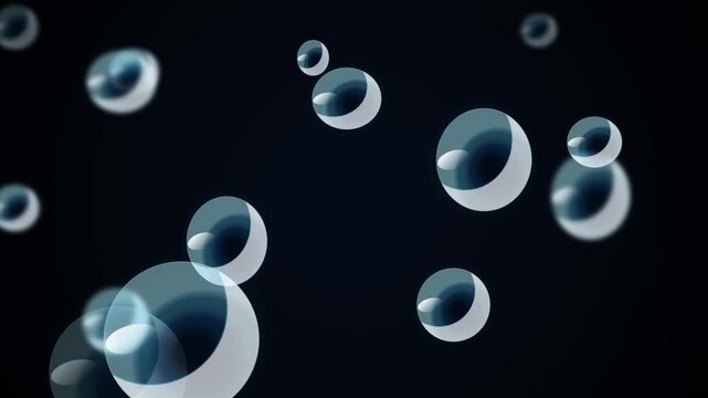 Floating translucent spheres against a dark space background with soft lighting effects