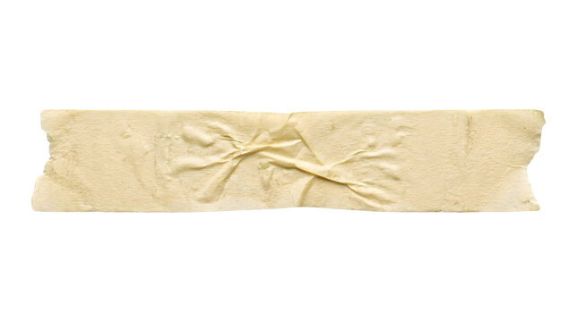 Masking tape strip with wrinkled texture showing light beige color and adhesive paper quality for craft projects and scrapbooking layouts isolated on transparent background