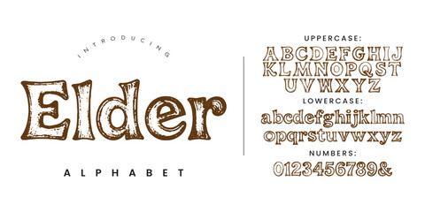 Elder alphabet vintage brown wood style typography font design vector illustration element asset © happy