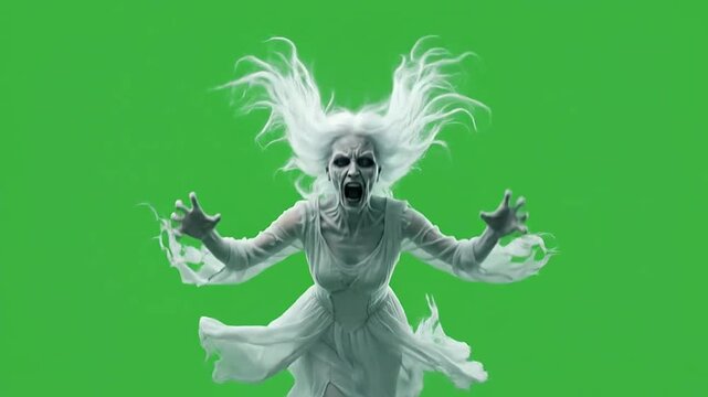 Halloween screaming banshee ghost on green screen