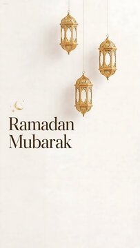 Elegant Ramadan Mubarak Greeting with Golden Crescent Moon and Islamic Lanterns