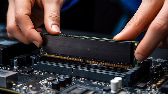 Installing a computer memory module onto a motherboard for hardware upgrade and performance