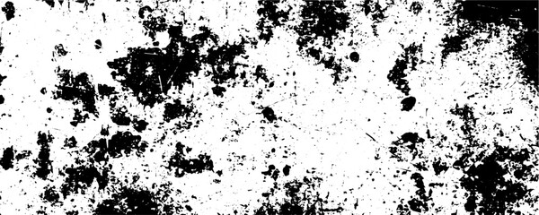 Fototapeta premium Panoramic Black and White Grunge Texture Vector Background with Distressed Weathered Surface and Splatters