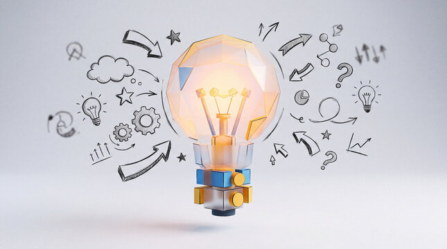 Conceptual Lightbulb With Creative Sketch Elements