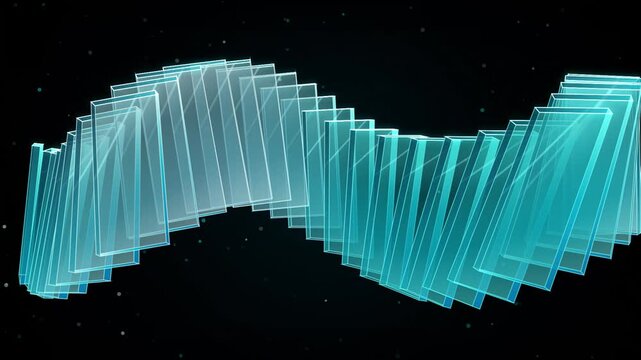 Abstract 3d wireframe structure resembling a futuristic staircase or dna helix in space with glowing blue tones