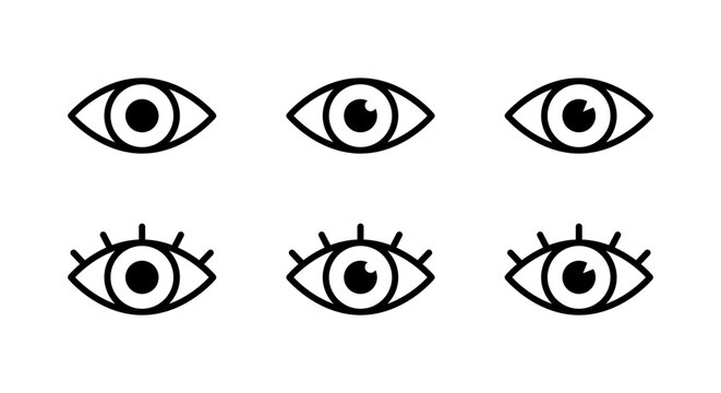 Eye vision and eyelashes icon set. Sight and visibility symbol. View observation sign