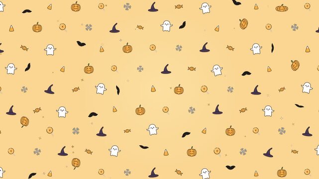 Halloween Animated Background Pattern with Cute Spooky Icons