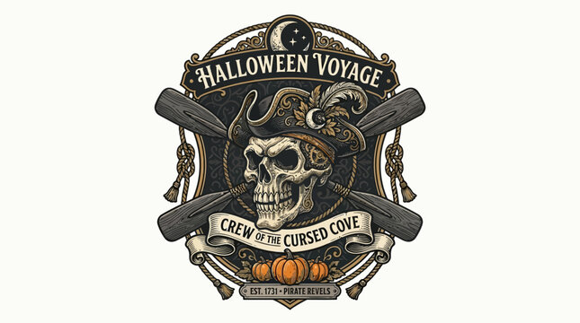 Halloween pirate crew badge with spooky skull