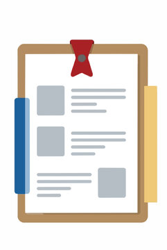 Clipboard holding an expense summary document with a red ribbon badge, flat vector illustration on a white background