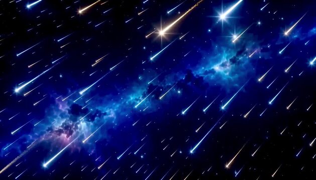 Meteor Shower Star Trails Over Colorful Cosmic Nebula Animation