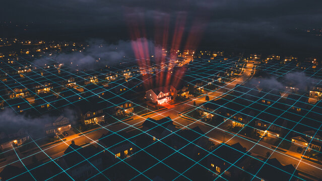 Digital grid connects a smart house with homes in a suburban area