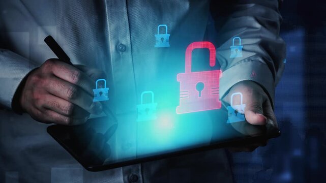 Digital security concept illustrating a cybersecurity breach, with a red unlocked padlock indicating data exposure among secure systems, emphasizing system vulnerability and risk Marrow