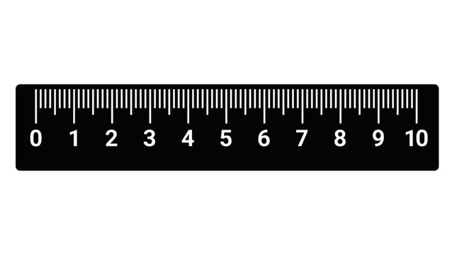 Black ruler with white markings and numbers from 0 to 10