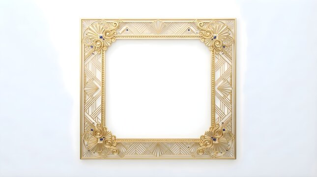 Ornate gold square frame with intricate decorative patterns and jewel accents, offering a luxurious vintage border ideal for art, photos, invitations, or elegant product presentation.
