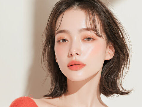 スキンケア, ヘアスタイル, メイク, ファッション, 日本人, 女性, 20代, アジア人, 美人, ポートレート, 美容, 美肌, ナチュラル, 白, 清潔感, 透明感, ライフスタイル, 若い, 可愛い, 清楚, モデル, 屋内, 明るい, 柔らかい光, コピースペース, 広告, ウェブ素材, 化粧品, エステ, 健康, 爽やか, 上品, 微笑み, 視線, 高画質, z世代, 都会的, トレ