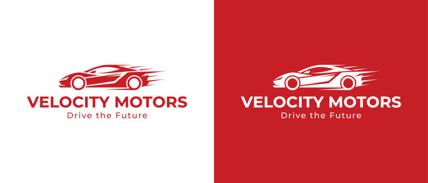 A modern and sleek sports car logo for Velocity Motors, featuring dynamic speed lines and a minimalist aesthetic suitable for automotive branding and automotive identity.