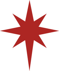 Fototapeta premium A solid maroon eight pointed star shape isolated on a plain white background