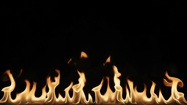 Fireplace flame background with warm orange and yellow glow, abstract fluid curling shapes rising against deep black backdrop, creating dramatic heat, light, and atmospheric seasonal design texture