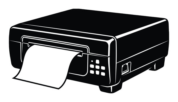 Black and white printer icon with paper
