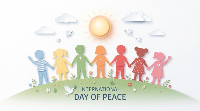 International day of peace with diverse children holding hands