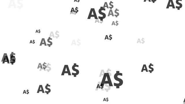 Animation of Australian currency symbols and a stream of Australian currency featuring a zoom effect; concept of abundant income; 4K video.