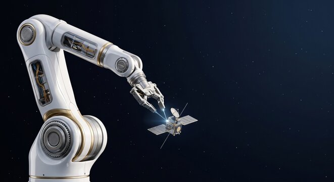 Robotic Arm Assembling Satellite in Deep Space Concept