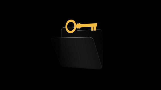 Gold Key Revealed From Folder on Transparent Background, Seamless Loop