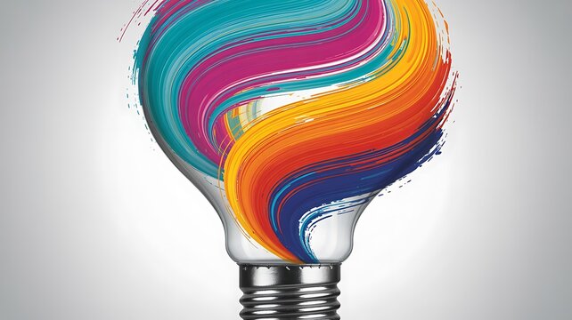 Colorful Paint Swirl Forming a Creative Idea Light Bulb