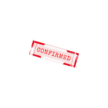 A bright red rubber stamp with the word CONFIRMED, featuring a distressed ink texture, perfect for business documents and administrative approvals