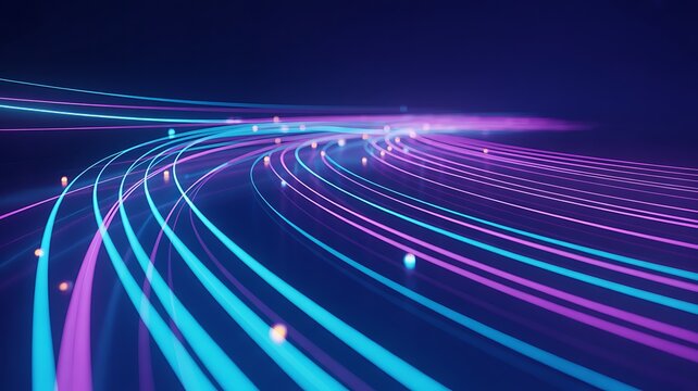 Abstract Blue and Purple Light Streaks Flowing on Dark Background