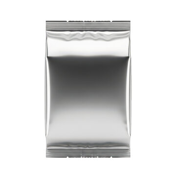 Blank silver metallic foil food pouch bag isolated on white background isolated on transparent background