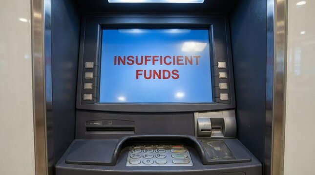 ATM Screen Displays 'Insufficient Funds' Message, Symbolizing Financial Hardship and Economic Problems