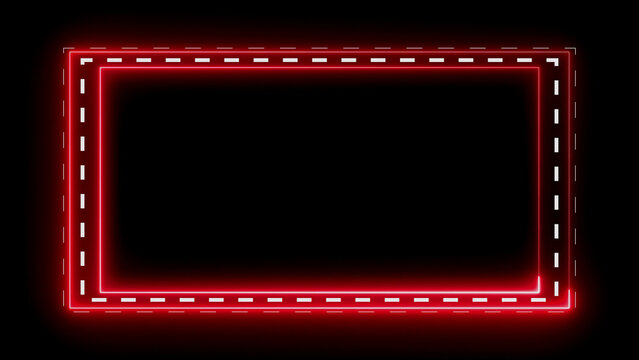 Radiant red neon rectangular frame featuring dashed light border for bold modern digital graphic displays.