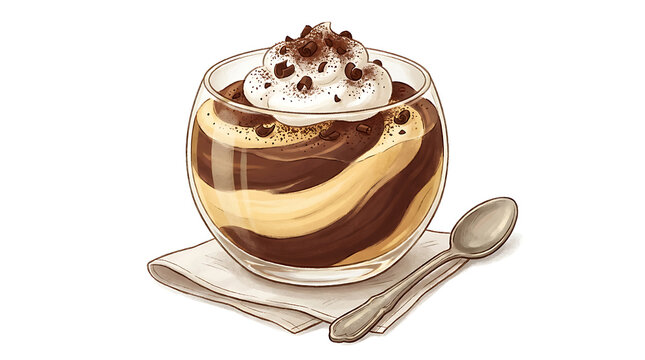 Creamy vla cartoon custard dessert with whipped cream topper, traditional Dutch comfort pudding perfect for sweet indulgence designs
