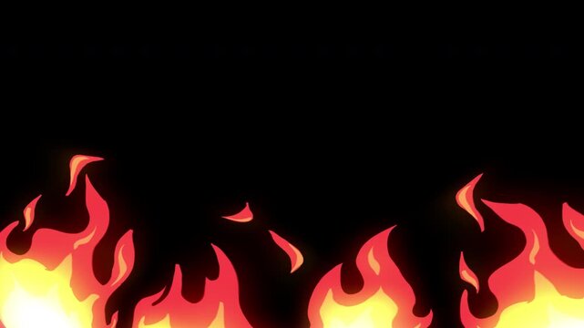 Cartoon fire flame animation with 2d style and fire fx burning , seamless looping suitable motion graphic , Vfx,    without background and alpha channel only 4k