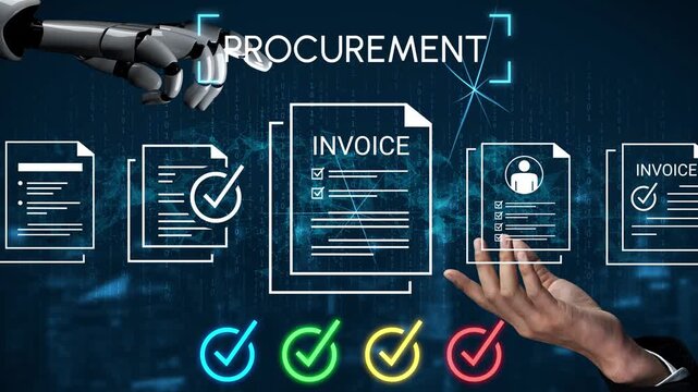 Futuristic Automation in Procurement with Robot Hand, Digital Invoices, and Seamless Workflow Integration for Modern Business Efficiency Gluon.