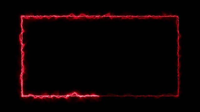 Electric red lightning rectangle frame border sparking against dark background for energetic video content.