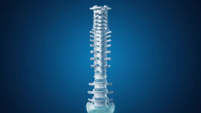 3D Animation of Human Spine Rotation on Blue Background Medical Healthcare Concept