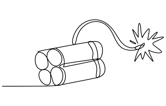 Continuous single line drawing of a dynamite bomb with lit fuse Vector, illustration