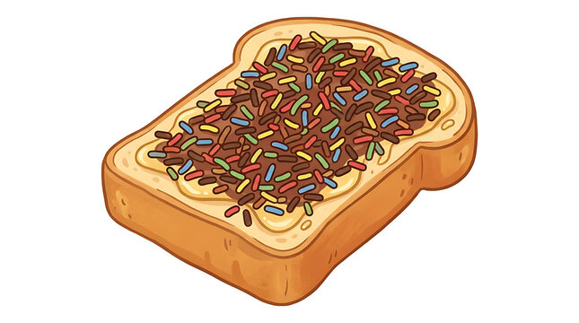 Colorful boterham met hagelslag cartoon bread slice with chocolate sprinkles, beloved Dutch breakfast treat perfect for kids' food designs