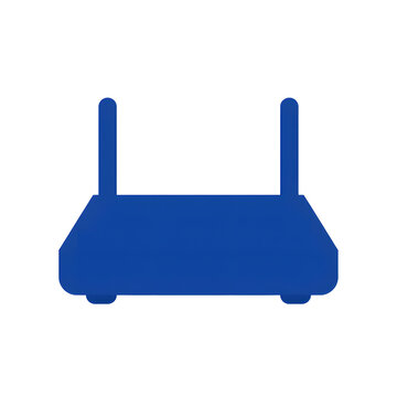 A simple blue icon representing a wireless internet router device.
