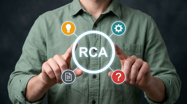 Man interacting with digital root cause analysis graphic interface