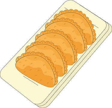 Golden Crispy Fried Empanada Pastries Arranged Neatly in a Serving Tray for Appetizer or Snack Selection