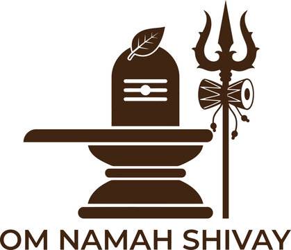 Om Namah Shivay vector greeting design with traditional Shivling, Bilva leaf, and Trishul.