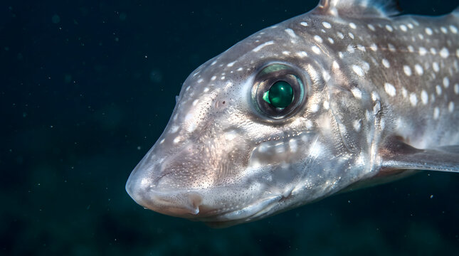 Profile view of spotted ratfish chimaera head underwater