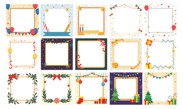 New year frames flat vector graphic illustration set